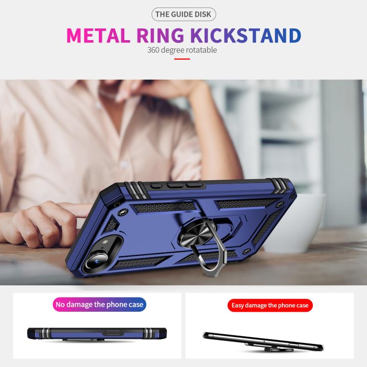 For iPhone 16e Shockproof TPU Hybrid PC Phone Case with Holder(Blue) - iPhone 16e Cases by buy2fix | Online Shopping UK | buy2fix