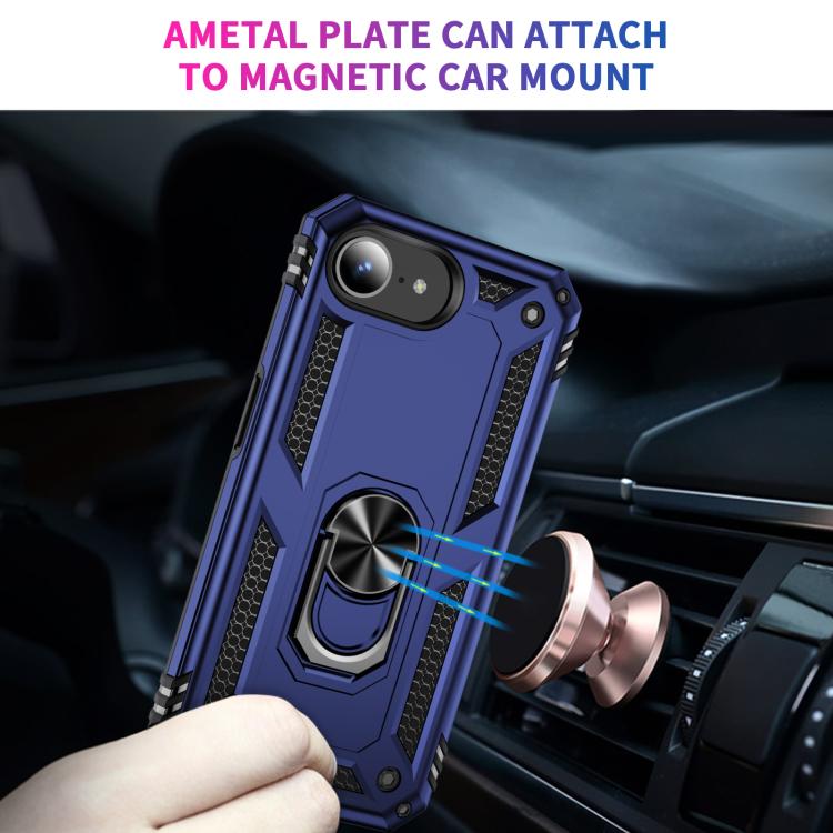 For iPhone 16e Shockproof TPU Hybrid PC Phone Case with Holder(Blue) - iPhone 16e Cases by buy2fix | Online Shopping UK | buy2fix
