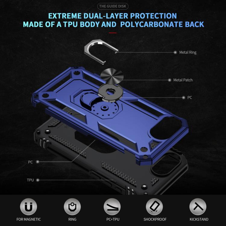 For iPhone 16e Shockproof TPU Hybrid PC Phone Case with Holder(Blue) - iPhone 16e Cases by buy2fix | Online Shopping UK | buy2fix