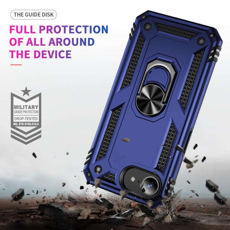 For iPhone 16e Shockproof TPU Hybrid PC Phone Case with Holder(Blue) - iPhone 16e Cases by buy2fix | Online Shopping UK | buy2fix