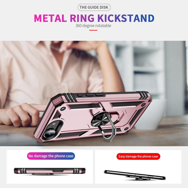 For iPhone 16e Shockproof TPU Hybrid PC Phone Case with Holder(Rose Gold) - iPhone 16e Cases by buy2fix | Online Shopping UK | buy2fix