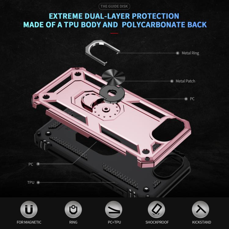 For iPhone 16e Shockproof TPU Hybrid PC Phone Case with Holder(Rose Gold) - iPhone 16e Cases by buy2fix | Online Shopping UK | buy2fix