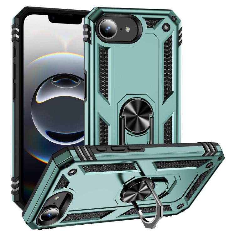 For iPhone 16e Shockproof TPU Hybrid PC Phone Case with Holder(Dark Green) - iPhone 16e Cases by buy2fix | Online Shopping UK | buy2fix