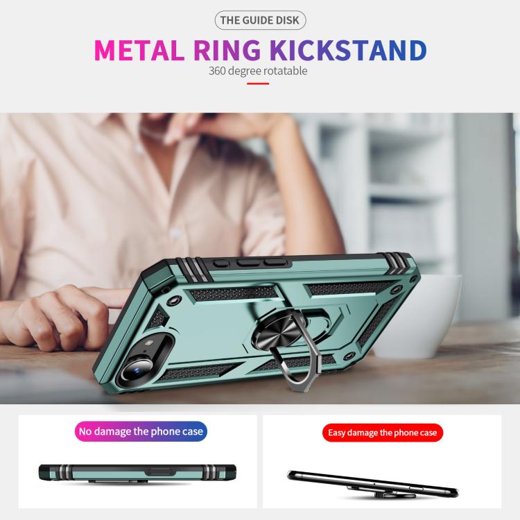 For iPhone 16e Shockproof TPU Hybrid PC Phone Case with Holder(Dark Green) - iPhone 16e Cases by buy2fix | Online Shopping UK | buy2fix