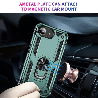 For iPhone 16e Shockproof TPU Hybrid PC Phone Case with Holder(Dark Green) - iPhone 16e Cases by buy2fix | Online Shopping UK | buy2fix
