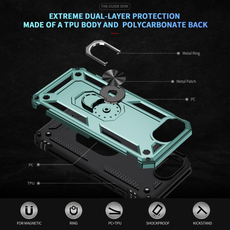 For iPhone 16e Shockproof TPU Hybrid PC Phone Case with Holder(Dark Green) - iPhone 16e Cases by buy2fix | Online Shopping UK | buy2fix