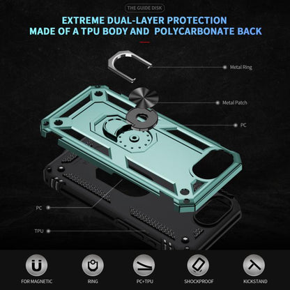 For iPhone 16e Shockproof TPU Hybrid PC Phone Case with Holder(Dark Green) - iPhone 16e Cases by buy2fix | Online Shopping UK | buy2fix