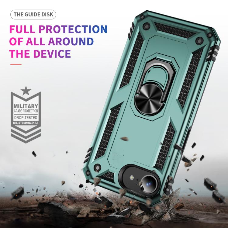 For iPhone 16e Shockproof TPU Hybrid PC Phone Case with Holder(Dark Green) - iPhone 16e Cases by buy2fix | Online Shopping UK | buy2fix