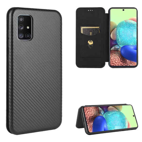 For Samsung Galaxy A71 5G Carbon Fiber Texture Horizontal Flip TPU + PC + PU Leather Case with Rope & Card Slot(Black)