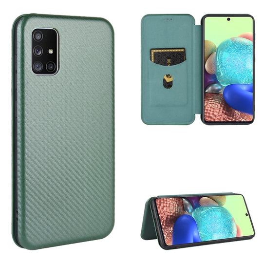 For Samsung Galaxy A71 5G Carbon Fiber Texture Horizontal Flip TPU + PC + PU Leather Case with Rope & Card Slot(Green)
