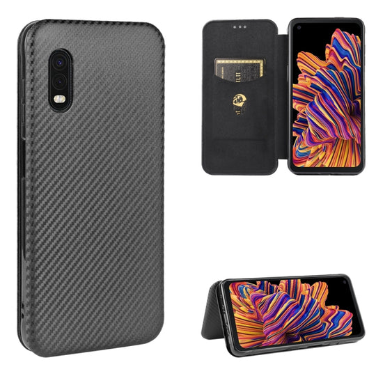 For Samsung Galaxy XCover Pro Carbon Fiber Texture Horizontal Flip TPU + PC + PU Leather Case with Rope & Card Slot(Black)