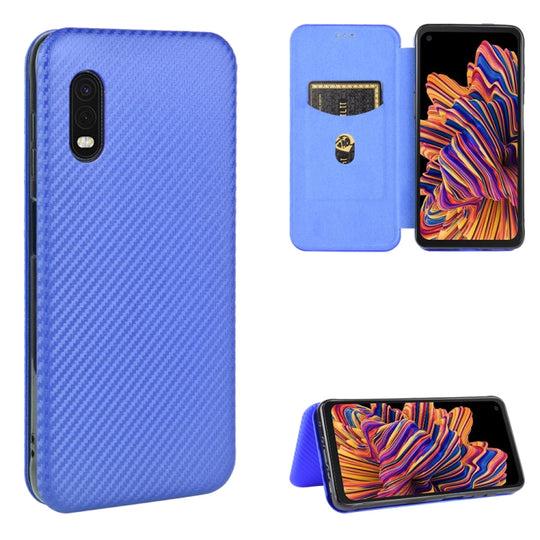 For Samsung Galaxy XCover Pro Carbon Fiber Texture Horizontal Flip TPU + PC + PU Leather Case with Rope & Card Slot(Blue)