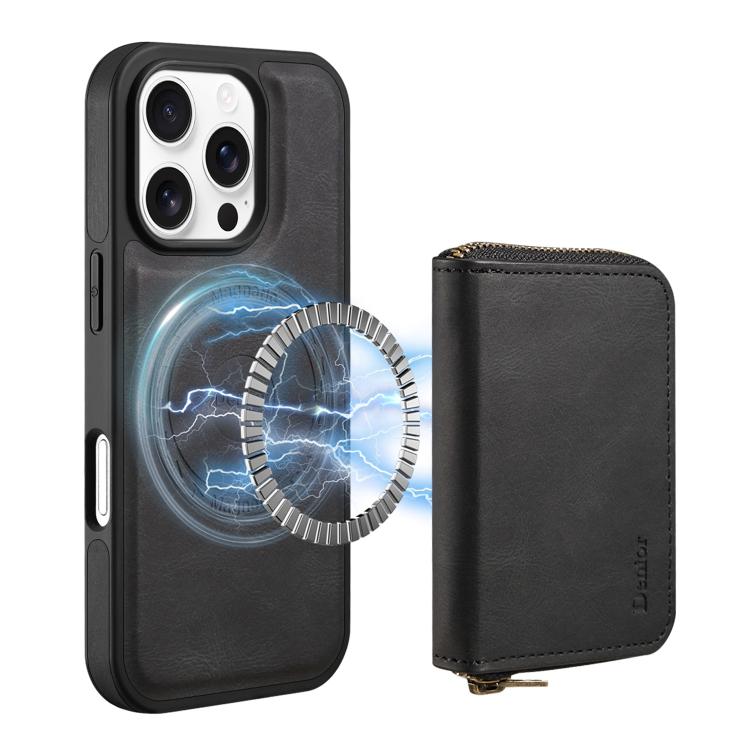 For iPhone 16 Pro Denior D26 Skin Feel MagSafe Zipper Bag Leather Phone Case(Black) - iPhone 16 Pro Cases by Denior | Online Shopping UK | buy2fix