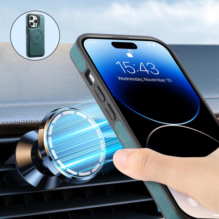 For iPhone 16 Pro Denior D26 Skin Feel MagSafe Zipper Bag Leather Phone Case(Blue) - iPhone 16 Pro Cases by Denior | Online Shopping UK | buy2fix