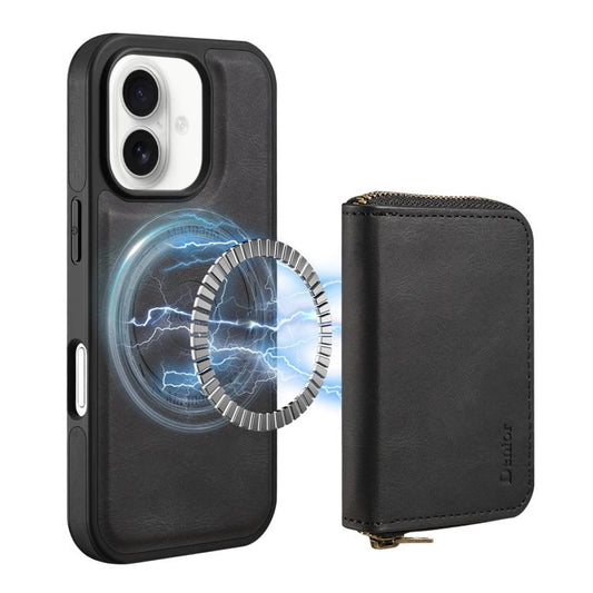 For iPhone 16 Plus Denior D26 Skin Feel MagSafe Zipper Bag Leather Phone Case(Black) - iPhone 16 Plus Cases by Denior | Online Shopping UK | buy2fix