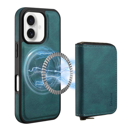 For iPhone 16 Plus Denior D26 Skin Feel MagSafe Zipper Bag Leather Phone Case(Blue) - iPhone 16 Plus Cases by Denior | Online Shopping UK | buy2fix