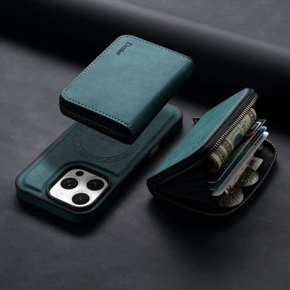 For iPhone 16 Plus Denior D26 Skin Feel MagSafe Zipper Bag Leather Phone Case(Blue) - iPhone 16 Plus Cases by Denior | Online Shopping UK | buy2fix