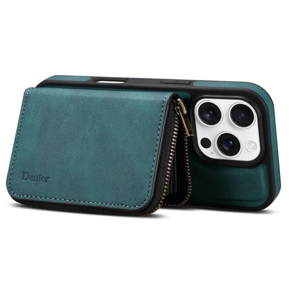 For iPhone 15 Pro Max Denior D26 Skin Feel MagSafe Zipper Bag Leather Phone Case(Blue) - iPhone 15 Pro Max Cases by Denior | Online Shopping UK | buy2fix