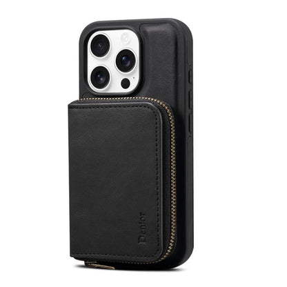 For iPhone 15 Denior D26 Skin Feel MagSafe Zipper Bag Leather Phone Case(Black) - iPhone 15 Cases by Denior | Online Shopping UK | buy2fix