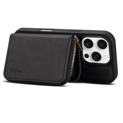 For iPhone 15 Denior D26 Skin Feel MagSafe Zipper Bag Leather Phone Case(Black) - iPhone 15 Cases by Denior | Online Shopping UK | buy2fix