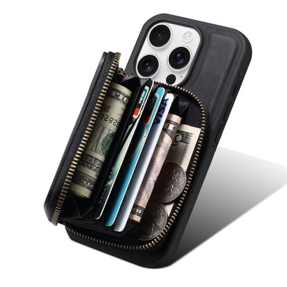 For iPhone 15 Denior D26 Skin Feel MagSafe Zipper Bag Leather Phone Case(Black) - iPhone 15 Cases by Denior | Online Shopping UK | buy2fix