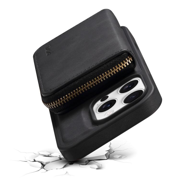 For iPhone 15 Denior D26 Skin Feel MagSafe Zipper Bag Leather Phone Case(Black) - iPhone 15 Cases by Denior | Online Shopping UK | buy2fix