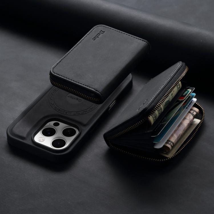 For iPhone 12 Pro Max Denior D26 Skin Feel MagSafe Zipper Bag Leather Phone Case(Black) - iPhone 12 Pro Max Cases by Denior | Online Shopping UK | buy2fix