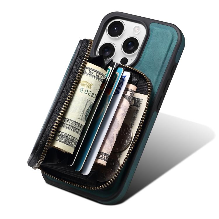 For iPhone 12 Pro Max Denior D26 Skin Feel MagSafe Zipper Bag Leather Phone Case(Blue) - iPhone 12 Pro Max Cases by Denior | Online Shopping UK | buy2fix