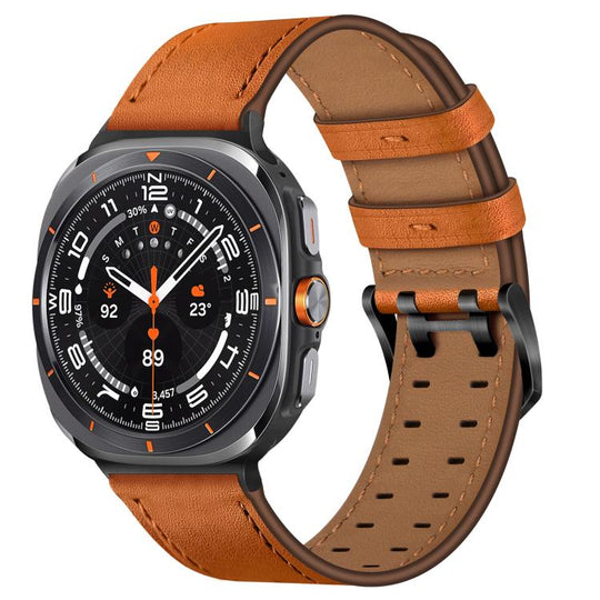 For Galaxy Watch Ultra2 2026 / 2025 / 1 2024 Double Buckle Genuine Leather Watch Band(Orange)