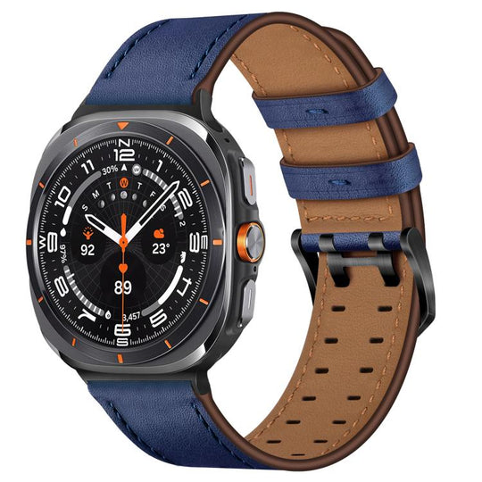 For Galaxy Watch Ultra2 2026 / 2025 / 1 2024 Double Buckle Genuine Leather Watch Band(Blue)