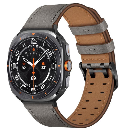 For Galaxy Watch9 / 8 / 8 Classic Double Buckle Genuine Leather Watch Band(Grey)