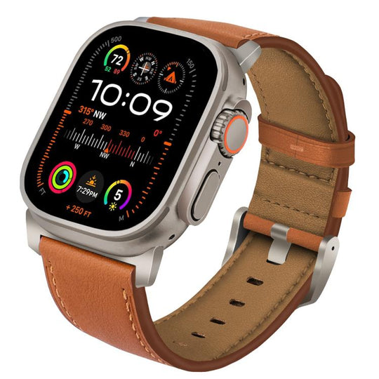 For Apple Watch 46mm / 49mm / 45mm / 44mm Titanium Buckle Nappa Genuine Leather Watch Band(Brown)