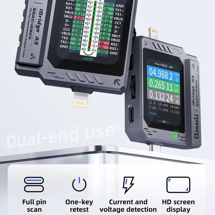 Qianli iBridge A3 Tail Plug Comprehensive Analysis Tester for Lightning & Type-C Interface Devices - Test Tools by QIANLI | Online Shopping UK | buy2fix