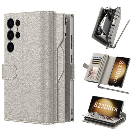 For Samsung Galaxy S23 Ultra 5G GKK Plating Wallet Leather Phone Case(Titanium Gray)
