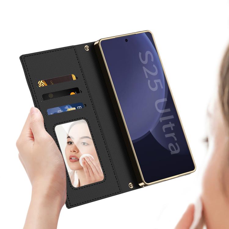 For Samsung Galaxy S25 Ultra 5G GKK Plating Diamond Texture Leather Phone Case With Crossbody Chain(Black) - Galaxy S25 Ultra 5G Cases by GKK | Online Shopping UK | buy2fix
