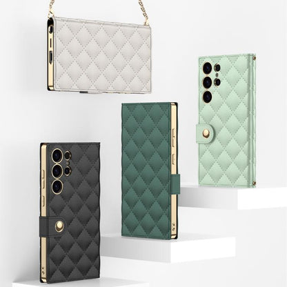 For Samsung Galaxy S24 Ultra 5G GKK Plating Diamond Texture Leather Phone Case With Crossbody Chain(Matcha Green) - Galaxy S24 Ultra 5G Cases by GKK | Online Shopping UK | buy2fix