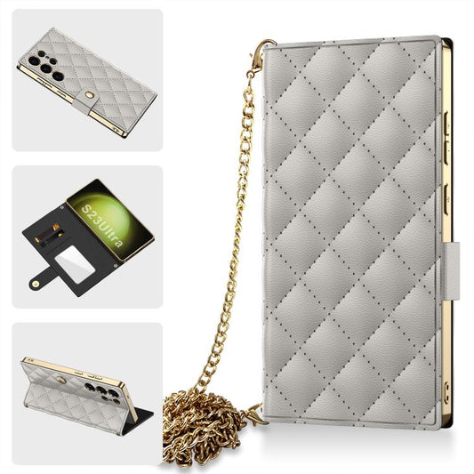 For Samsung Galaxy S23 Ultra 5G GKK Plating Diamond Texture Leather Phone Case With Crossbody Chain(Titanium Gray) - Galaxy S23 Ultra 5G Cases by GKK | Online Shopping UK | buy2fix