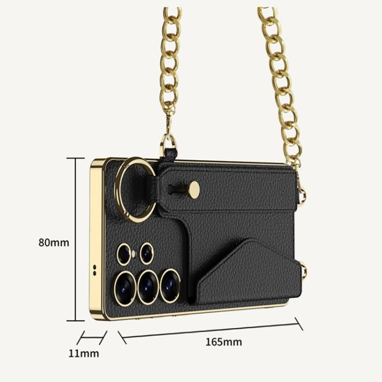 For Samsung Galaxy S25 Ultra 5G GKK Plating Leather Card Holder Full Coverage Phone Case With Bracelet(Titanium Gray) - Galaxy S25 Ultra 5G Cases by GKK | Online Shopping UK | buy2fix