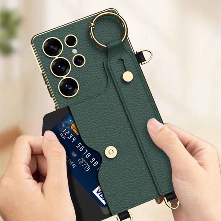 For Samsung Galaxy S25 Ultra 5G GKK Plating Leather Card Holder Full Coverage Phone Case With Bracelet(Titanium Gray) - Galaxy S25 Ultra 5G Cases by GKK | Online Shopping UK | buy2fix