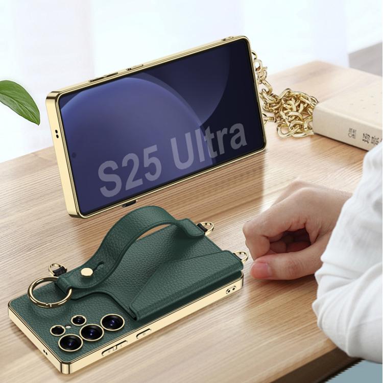 For Samsung Galaxy S25 Ultra 5G GKK Plating Leather Card Holder Full Coverage Phone Case With Bracelet(Titanium Gray) - Galaxy S25 Ultra 5G Cases by GKK | Online Shopping UK | buy2fix