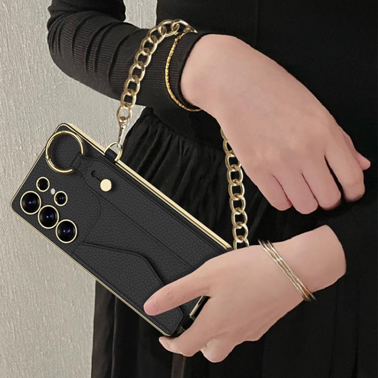 For Samsung Galaxy S25 Ultra 5G GKK Plating Leather Card Holder Full Coverage Phone Case With Bracelet(Emerald) - Galaxy S25 Ultra 5G Cases by GKK | Online Shopping UK | buy2fix