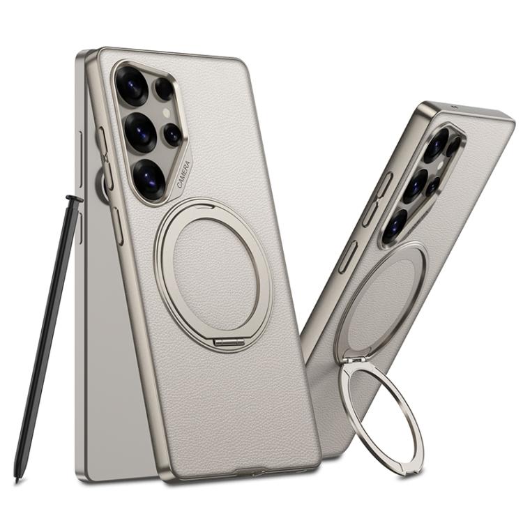 For Samsung Galaxy S25 Ultra 5G GKK Metal Paint Skin Feel Leather Phone Case With Magnetic Rotating Holder, Not Included Pen(Titanium Gray) - Galaxy S25 Ultra 5G Cases by GKK | Online Shopping UK | buy2fix