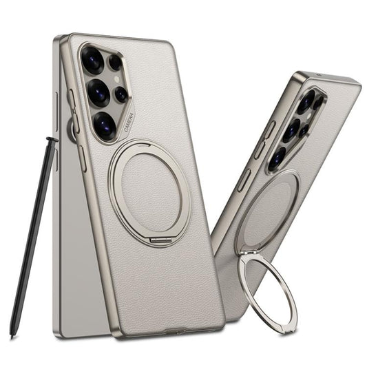 For Samsung Galaxy S25 Ultra 5G GKK Metal Paint Skin Feel Leather Phone Case With Magnetic Rotating Holder, Not Included Pen(Titanium Gray) - Galaxy S25 Ultra 5G Cases by GKK | Online Shopping UK | buy2fix
