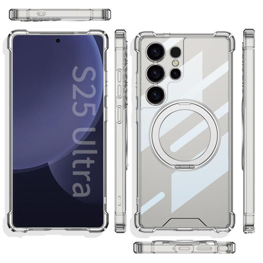 For Samsung Galaxy S25 Ultra 5G GKK Airbag Full Coverage PC Phone Case with Rotating Holder, Not Included Pen(Transparent Black) - Galaxy S25 Ultra 5G Cases by GKK | Online Shopping UK | buy2fix