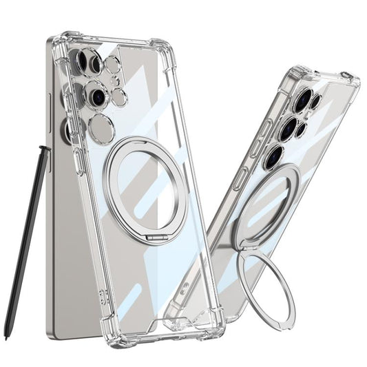 For Samsung Galaxy S25 Ultra 5G GKK Airbag Full Coverage PC Phone Case with Rotating Holder, Not Included Pen(Transparent) - Galaxy S25 Ultra 5G Cases by GKK | Online Shopping UK | buy2fix
