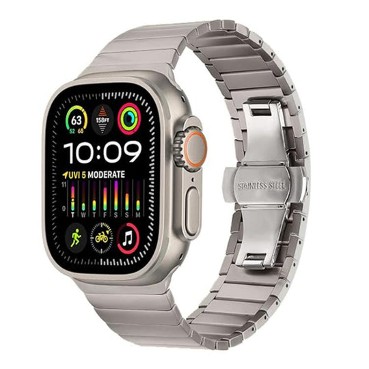 For Apple Watch 46mm / 49mm / 45mm / 44mm Butterfly Clasp One-Bead Titanium Alloy Watch Band(Titanium)