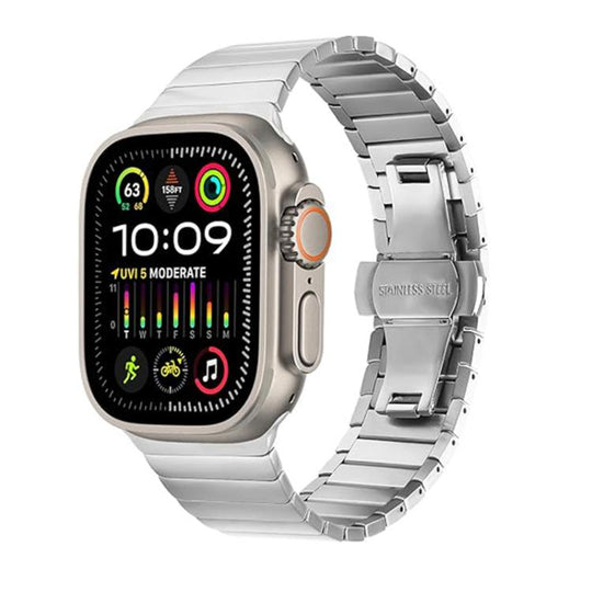 For Apple Watch 46mm / 49mm / 45mm / 44mm Butterfly Clasp One-Bead Titanium Alloy Watch Band(Silver)