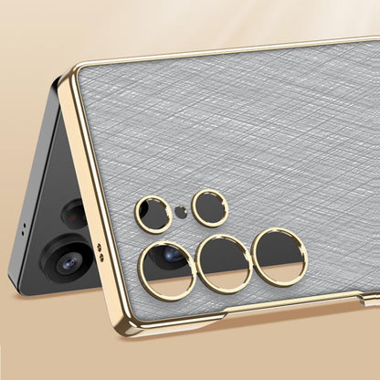 For Samsung Galaxy S24 Ultra 5G GKK Triumph Ultra-Thin Plain Leather Silver Brocade Phone Case with Holder(Silver Brocade Grey) - Galaxy S24 Ultra 5G Cases by GKK | Online Shopping UK | buy2fix