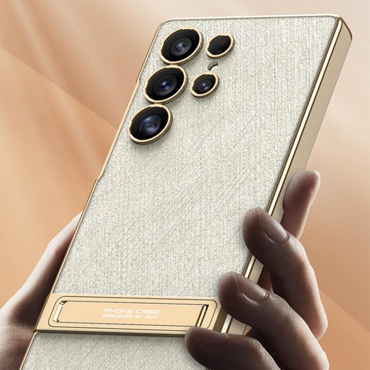 For Samsung Galaxy S24 Ultra 5G GKK Triumph Ultra-Thin Plain Leather Silver Brocade Phone Case with Holder(Silver Brocade Grey) - Galaxy S24 Ultra 5G Cases by GKK | Online Shopping UK | buy2fix