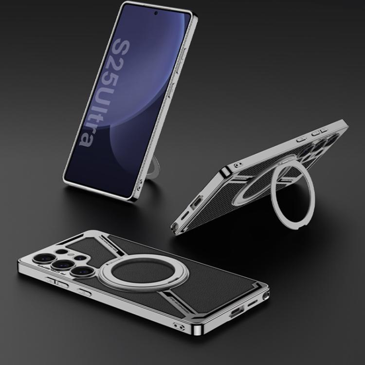 For Samsung Galaxy S25 Ultra 5G GKK Electroplating Leather Z-Shape Disassemble MagSafe Phone Case, Not Included Pen(Carbon Fiber) - Galaxy S25 Ultra 5G Cases by GKK | Online Shopping UK | buy2fix